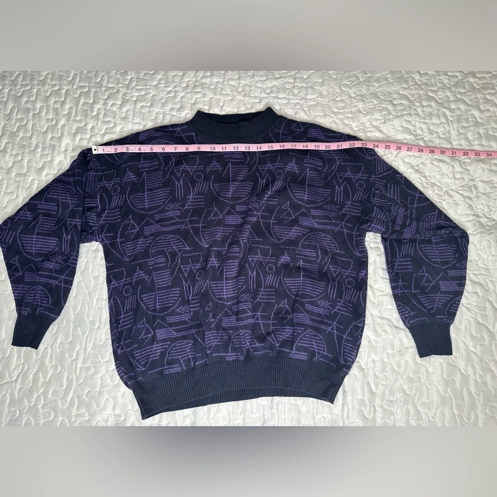 Vintage Mondo di Marco Geometric Sweater Purple Black Bold Knit L/52 Italy - Picture 7 of 9